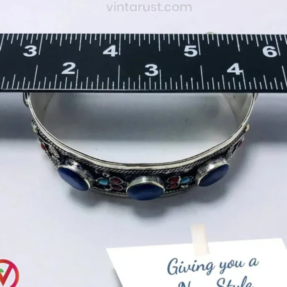 Single Handmade Kuchi Silver Cuff Bracelet: Tribal Boho Statement Jewelry - Picture 7 of 7